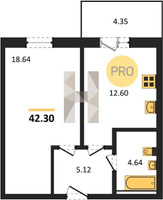 Продажа однокомнатной квартиры 42.30/18.64/12.60 8/12 Базовская ул, д. 21/4 Корпус 4