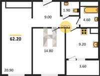 Продажа двухкомнатной квартиры 62.20/35.70/9.20 5/8 1-й Лиговский прд., Корпус 5