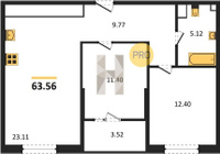 Продажа двухкомнатной квартиры 63.06/23.80/23.11 4/18 Сормовская ул./Старокубанская ул, д. 1.1 Корпус 1.1