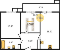 Продажа двухкомнатной квартиры 57.90/23.60/18.60 15/23 Конгрессная ул, д. 43/1.1 Корпус 1.1