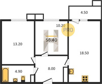 Продажа двухкомнатной квартиры 56.40/23.40/18.50 10/23 Конгрессная ул, д. 43/1.1 Корпус 1.1