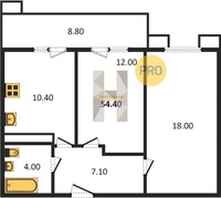 Продажа двухкомнатной квартиры 54.40/30.00/10.40 9/23 Конгрессная ул, д. 43/1.1 Корпус 1.1