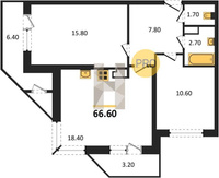 Продажа двухкомнатной квартиры 66.60/26.40/18.40 18/24 Новороссийская ул, д. 90/2/2 Корпус 2