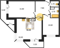 Продажа двухкомнатной квартиры 66.60/26.40/18.40 16/24 Новороссийская ул, д. 90/2/2 Корпус 2
