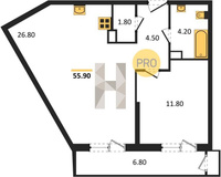 Продажа однокомнатной квартиры 55.90/11.80/26.80 10/24 Новороссийская ул, д. 90/2/2 Корпус 2
