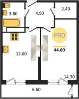 Продажа однокомнатной квартиры 44.60/14.30/12.60 16/24 Новороссийская ул, д. 90/2/2 Корпус 2