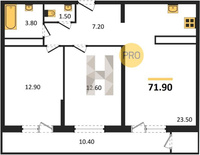 Продажа двухкомнатной квартиры 71.90/25.50/23.50 24/24 Новороссийская ул, д. 90/2/2 Корпус 2