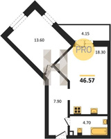 Продажа однокомнатной квартиры 46.57/13.60/18.30 1/12 Ветеранов ул, д. 85, корп. 5 Корпус 2