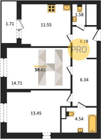 Продажа двухкомнатной квартиры 58.01/28.16/11.55 4/7 Николая Кондратенко ул, Корпус 9