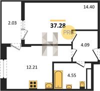 Продажа однокомнатной квартиры 37.28/14.40/12.21 6/7 Николая Кондратенко ул, Корпус 9