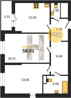 Продажа двухкомнатной квартиры 58.01/28.16/11.55 6/7 Николая Кондратенко ул, Корпус 9