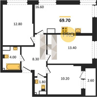 Продажа трехкомнатной квартиры 69.70/36.40/16.60 10/16 им. Марины Цветаевой ул, Корпус 1 (уч. 737 литер 1)