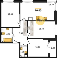 Продажа трехкомнатной квартиры 70.00/36.40/16.70 3/16 им. Марины Цветаевой ул, Корпус 1 (уч. 737 литер 1)