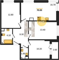 Продажа трехкомнатной квартиры 70.00/36.40/16.70 4/16 им. Марины Цветаевой ул, Корпус 1 (уч. 737 литер 1)