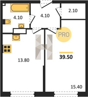 Продажа однокомнатной квартиры 39.50/15.40/13.80 4/16 им. Марины Цветаевой ул, Корпус 2 (уч. 737 литер 2)