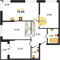 Продажа трехкомнатной квартиры 70.40/36.40/16.90 2/16 им. Марины Цветаевой ул, Корпус 2 (уч. 737 литер 2)