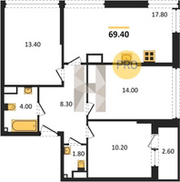 Продажа трехкомнатной квартиры 69.40/37.60/17.80 16/16 им. Марины Цветаевой ул, Корпус 2 (уч. 737 литер 2)