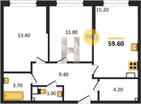 Продажа двухкомнатной квартиры 59.60/25.20/15.20 9/16 им. Марины Цветаевой ул, д. 3 Корпус 3 (уч. 737 литер 3)