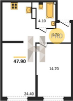 Продажа однокомнатной квартиры 47.90/14.70/24.40 9/16 им. Марины Цветаевой ул, Корпус 2 (уч. 737 литер 2)