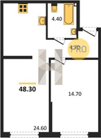 Продажа однокомнатной квартиры 48.30/14.70/24.60 2/16 им. Марины Цветаевой ул, Корпус 2 (уч. 737 литер 2)