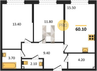 Продажа двухкомнатной квартиры 60.10/25.20/15.50 2/16 им. Марины Цветаевой ул, Корпус 2 (уч. 737 литер 2)