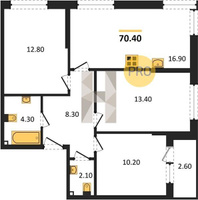 Продажа трехкомнатной квартиры 70.40/36.40/16.90 2/16 им. Марины Цветаевой ул, Корпус 2 (уч. 737 литер 2)