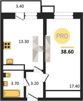 Продажа однокомнатной квартиры 38.60/17.40/13.30 1/12 Ярославская ул, д. 115/4 Корпус 4