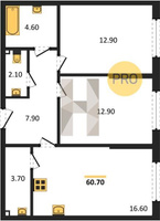 Продажа двухкомнатной квартиры 60.70/25.80/16.60 2/16 им. Марины Цветаевой ул, Корпус 7 (уч. 4106 литер 5)