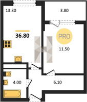 Продажа однокомнатной квартиры 36.80/11.50/13.30 4/18 Новознаменский п., д. 1.4 литер 2 Корпус 1.4 литер 2