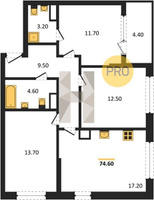 Продажа трехкомнатной квартиры 74.60/37.90/17.20 7/18 Новознаменский п., д. 1.4 литер 2 Корпус 1.4 литер 2