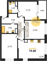 Продажа трехкомнатной квартиры 74.60/37.90/17.20 6/18 Новознаменский п., д. 1.4 литер 2 Корпус 1.4 литер 2