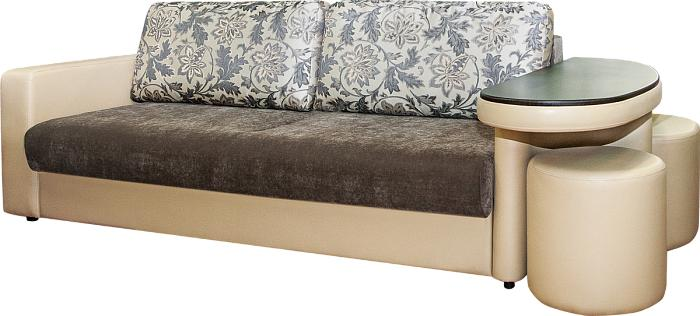 Диван-еврокнижка «Таурус-4». Диван со столиком и пуфиками. Диван прямой со столиком. Прямой диван с пуфиком.