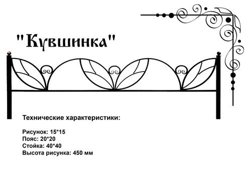 Ограда кованая Кувшинка размеры 2500х3000 мм комплект