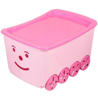 Контейнер для игрушек "Гусеница" розовый 56,5х40х31,5 см с крышкой на колесах Элластик-пласт