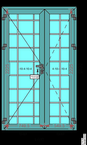 Двухстворчатая штульповая дверь КПТ74 левая главная, 1400х2300 мм