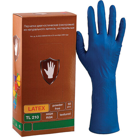 Перчатки латексные смотровые 25 пар 50 шт. размер M средний синие SAFE&CARE High Risk DL/TL210