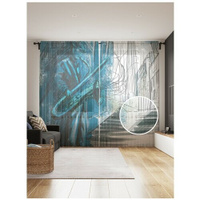 Тюль для кухни и спальни JoyArty "Уличный музыкант", 2 полотна со шторной лентой шириной по 145 см, высота 265 см.