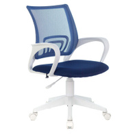Кресло BRABIX "Fly MG-396W", с подлокотниками, пластик белый, сетка, темно-синее, 532399