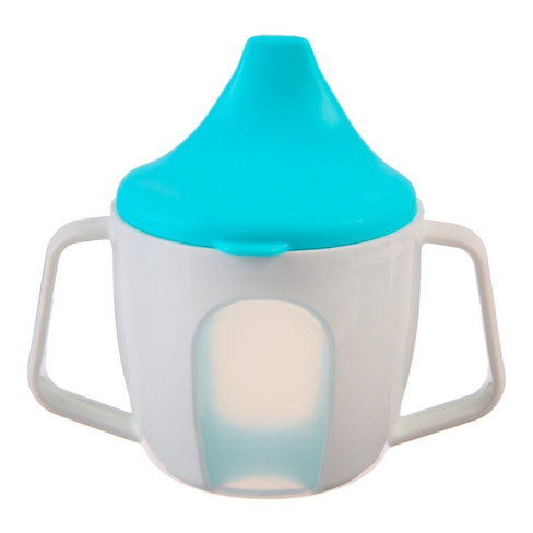 Поильник - чашечка 2 в 1 детский тренировочный, твердый носик, 150 мл., с ручками, цвет голубой Крошка Я