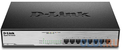 Коммутатор D-Link DGS-1008MP/B1A Неуправляемый коммутатор с 8 портами 10/100/1000Base-T с поддержкой PoE 802.3af/802.3at