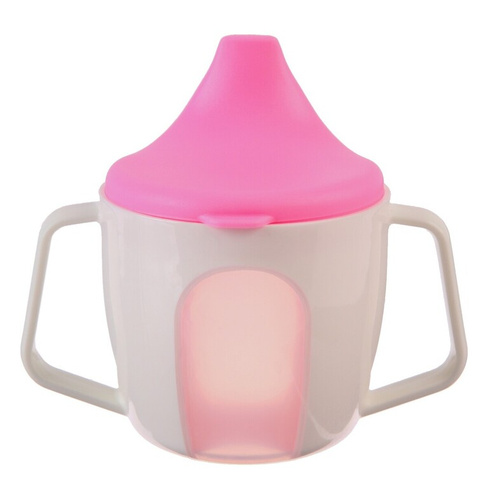 Поильник - чашечка 2 в 1 детский тренировочный, твердый носик, 150 мл., с ручками, цвет розовый Крошка Я