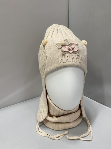 Комплект детский шапка со снудом бежевый подклад флис Размер: 48-52 арт.R-01-10 (флис) Полярик