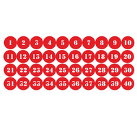 Наклейка для нумерации сумочных шкафов (трафарет) номера 1-40, красная