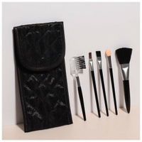 Набор кистей для макияжа «Compact», 5 предметов, футляр с зеркалом, цвет чёрный Queen Fair