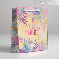 Пакет подарочный голографический, упаковка, let your light shine, 18 х 23 х 10 см Дарите Счастье